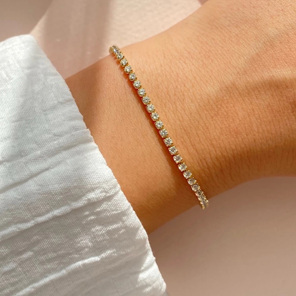 Real Zircon Adjustable Tennis Bracelet 14k Gold Plated Waterproof 23$